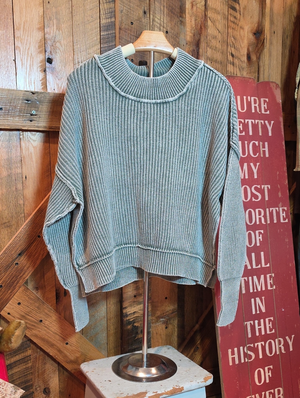 194p Zenana Outfitters Sage Ribbed Mock-Neck Sweater
